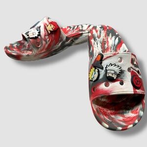 Crocs Classic Marbled Slides Naruto Charms Red Black White Unisex M7 W9